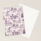 Toile de Jouy French Vintage Pastoral Plum & Cream Stripe Stationery Card Gallery Image 2
