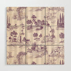 Toile de Jouy French Vintage Pastoral Plum & Cream Stripe Wood Wall Art Gallery Image 1