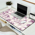 Toile de Jouy French Vintage Pastoral Plum & Cream Stripe Desk Mat Gallery Image 2