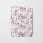 Toile de Jouy French Vintage Pastoral Plum & Cream Stripe Bath Mat Gallery Image 1