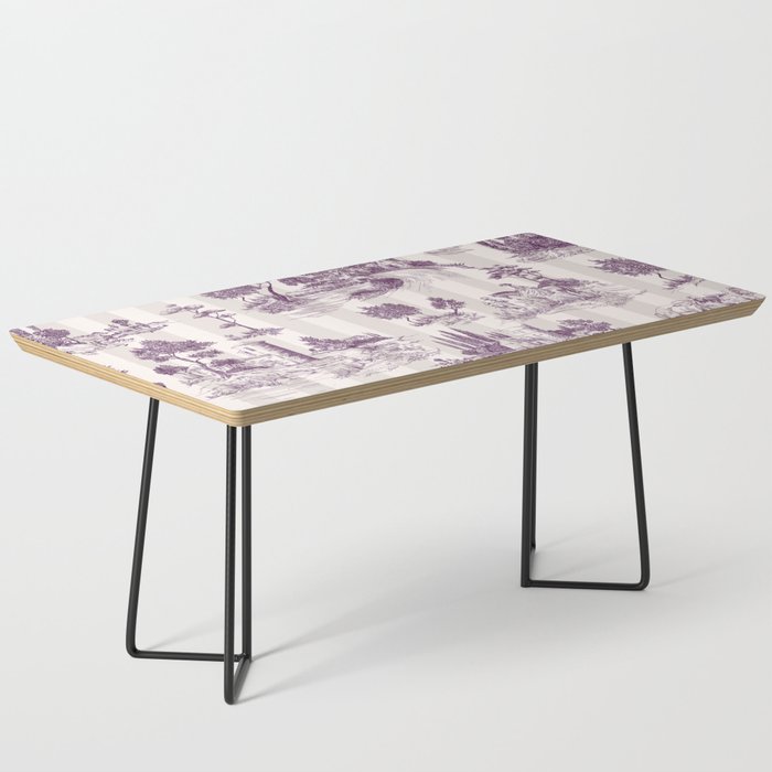 Toile de Jouy French Vintage Pastoral Plum & Cream Stripe Coffee Table Gallery Image 1