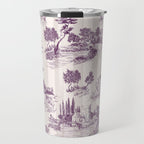 Toile de Jouy French Vintage Pastoral Plum & Cream Stripe Travel Mug Gallery Image 1