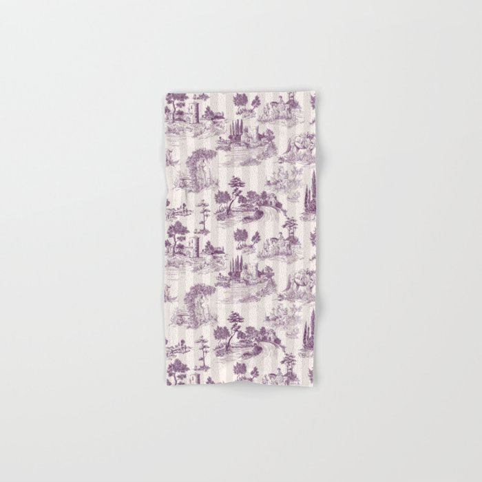Toile de Jouy French Vintage Pastoral Plum & Cream Stripe Bath Towel Gallery Image 1