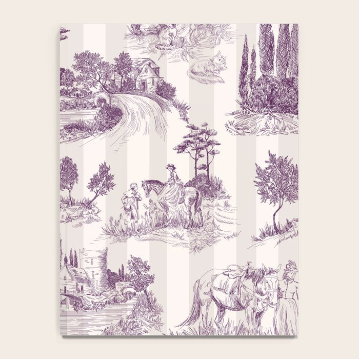 Toile de Jouy French Vintage Pastoral Plum & Cream Stripe Notebook Gallery Image 4