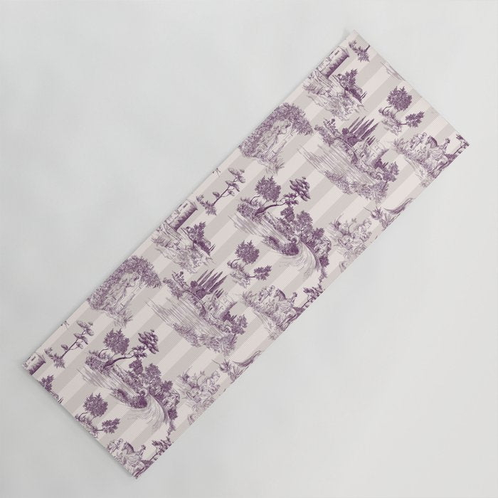 Toile de Jouy French Vintage Pastoral Plum & Cream Stripe Yoga Mat Gallery Image 1
