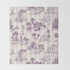 Toile de Jouy French Vintage Pastoral Plum & Cream Stripe Throw Blanket Gallery Image 2