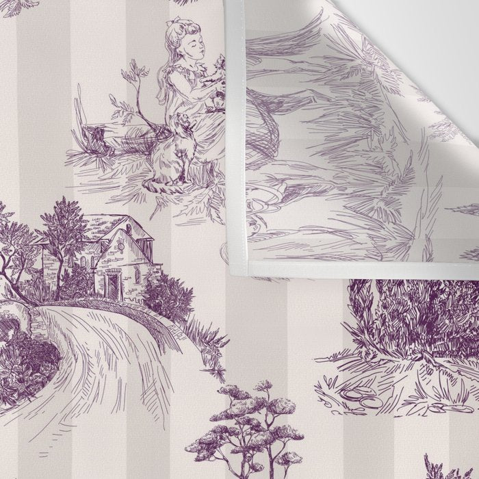 Toile de Jouy French Vintage Pastoral Plum & Cream Stripe Wall Tapestry Gallery Image 3