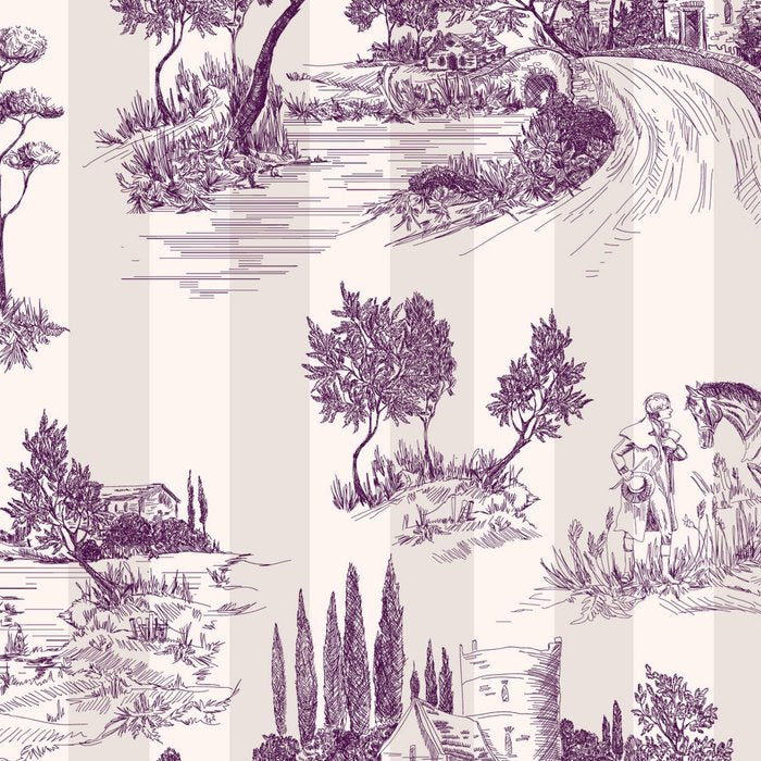 Toile de Jouy French Vintage Pastoral Plum & Cream Stripe Coffee Mug Gallery Image 2
