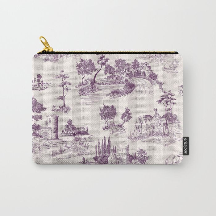 Toile de Jouy French Vintage Pastoral Plum & Cream Stripe Carry All Pouch Gallery Image 1