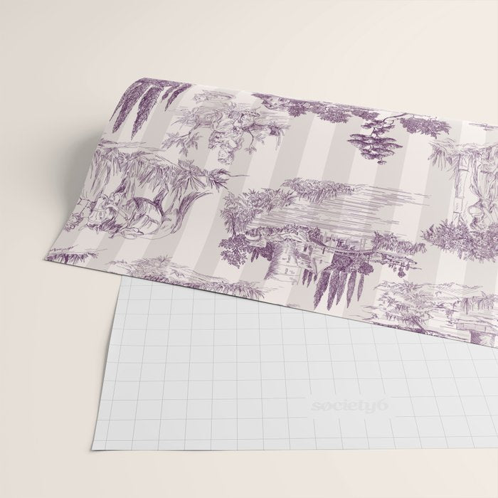 Toile de Jouy French Vintage Pastoral Plum & Cream Stripe Wrapping Paper Gallery Image 2