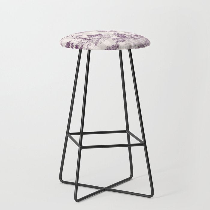 Toile de Jouy French Vintage Pastoral Plum & Cream Stripe Stool Gallery Image 1