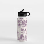 Toile de Jouy French Vintage Pastoral Plum & Cream Stripe Water Bottle Gallery Image 1