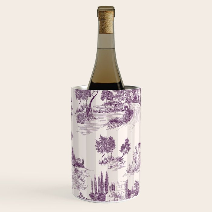 Toile de Jouy French Vintage Pastoral Plum & Cream Stripe Wine Chiller Gallery Image 1