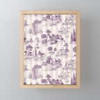 Toile de Jouy French Vintage Pastoral Plum & Cream Stripe Mini Art Print Gallery Image 1