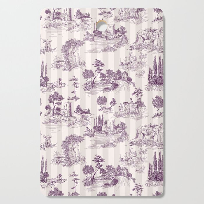 Toile de Jouy French Vintage Pastoral Plum & Cream Stripe Cutting Board Gallery Image 1