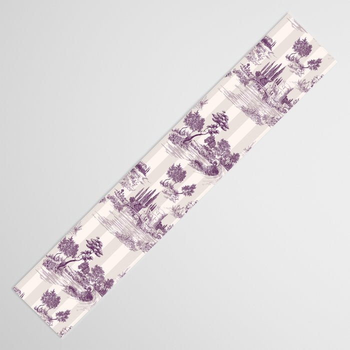 Toile de Jouy French Vintage Pastoral Plum & Cream Stripe Table Runner Gallery Image 3