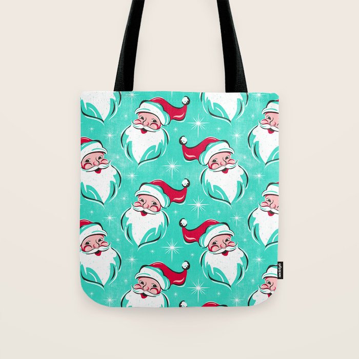'Tis The Season Retro Santa Aqua Multi Pattern Tote Bag Gallery Image 1