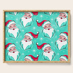 'Tis The Season Retro Santa Aqua Multi Pattern Serving Tray Gallery Image 1
