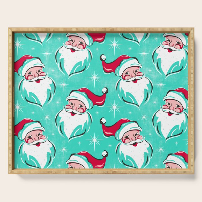 'Tis The Season Retro Santa Aqua Multi Pattern Serving Tray Gallery Image 1