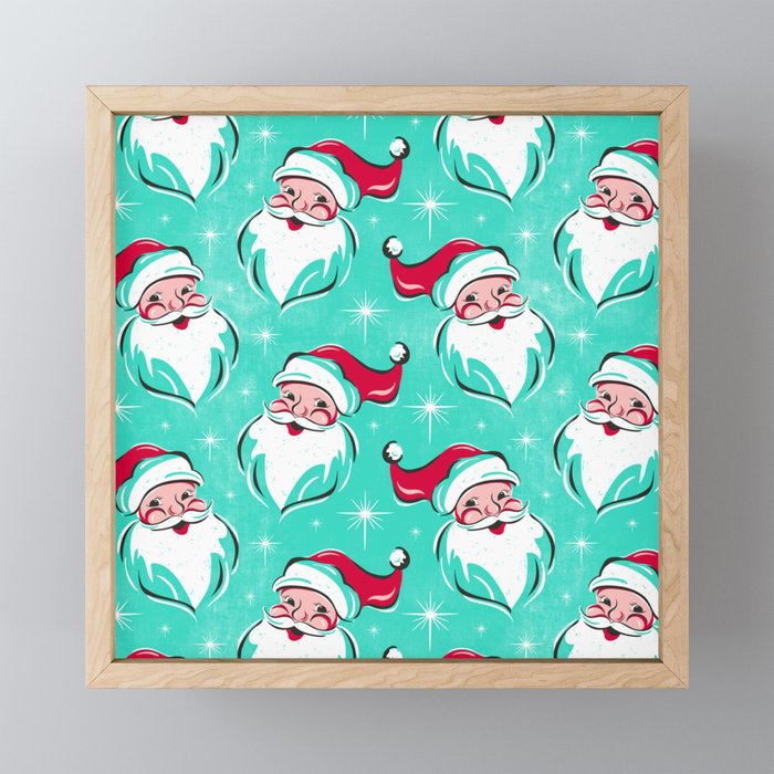 'Tis The Season Retro Santa Aqua Multi Pattern Mini Art Print Gallery Image 1