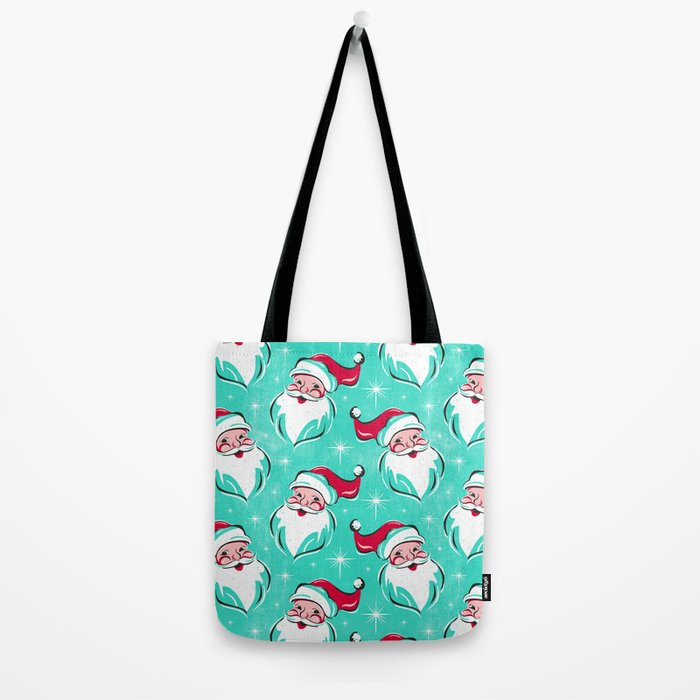 'Tis The Season Retro Santa Aqua Multi Pattern Tote Bag Gallery Image 2
