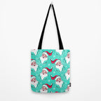 'Tis The Season Retro Santa Aqua Multi Pattern Tote Bag Gallery Image 2