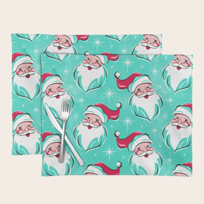 'Tis The Season Retro Santa Aqua Multi Pattern Placemat Gallery Image 1