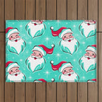 'Tis The Season Retro Santa Aqua Multi Pattern Outdoor Rug Gallery Image 1