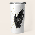 Mystic Hand with Eye - Black and Gold Ink Travel Mug Gallery Image 2