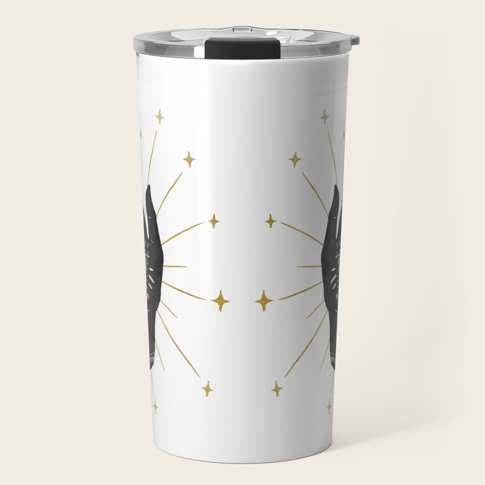 Mystic Hand with Eye - Black and Gold Ink Travel Mug Gallery Image 1