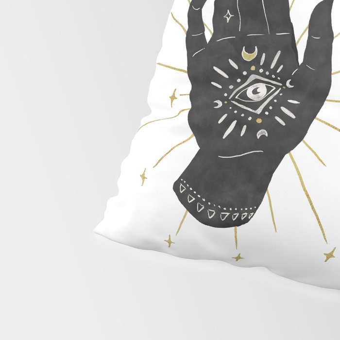Mystic Hand with Eye - Black and Gold Ink Pillow Sham Gallery Image 4