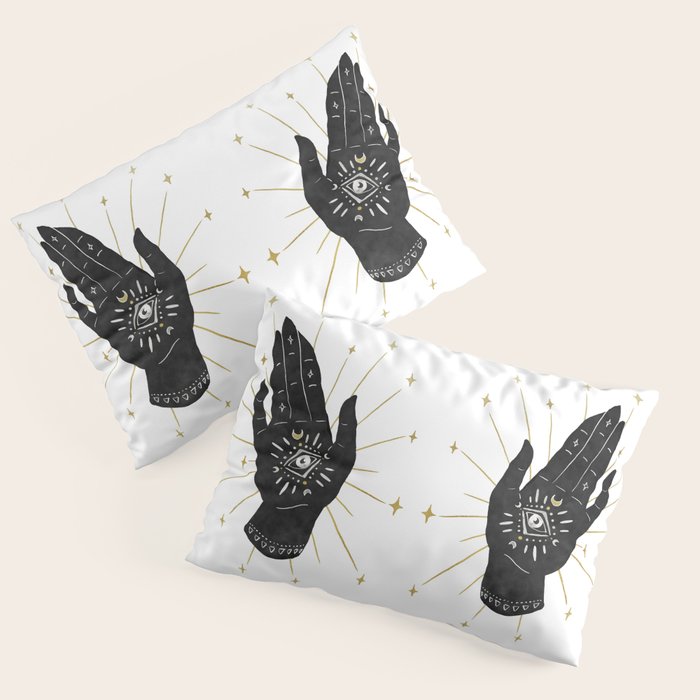 Mystic Hand with Eye - Black and Gold Ink Pillow Sham Gallery Image 3