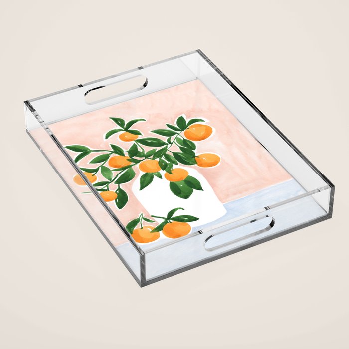 Orange Tree Branch in a Vase Acrylic Tray Gallery Image 1