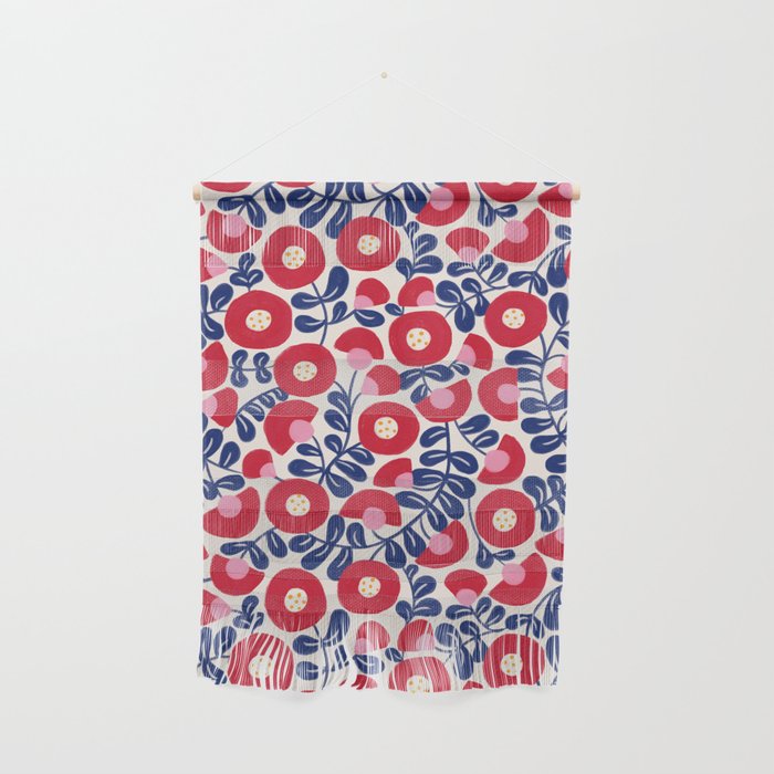 Bold Red and Blue Flower Pattern Wall Hanging Gallery Image 1
