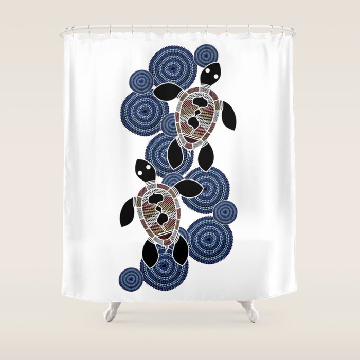 Authentic Aboriginal Art - Sea Turtles 2 Shower Curtain Gallery Image 1