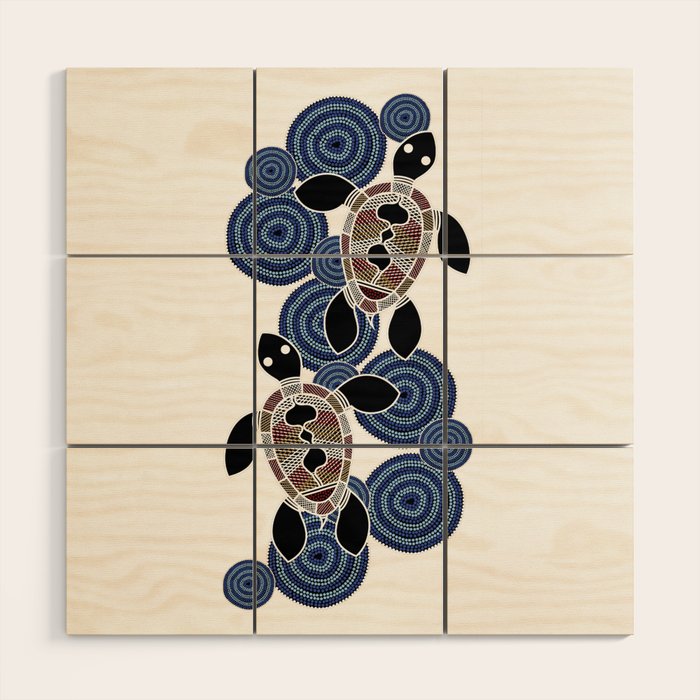 Authentic Aboriginal Art - Sea Turtles 2 Wood Wall Art Gallery Image 1