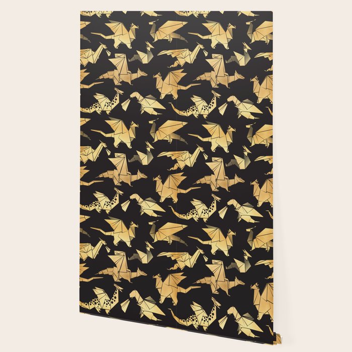 Origami metallic dragon friends // black background golden fantasy animals Wallpaper Gallery Image 2