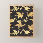 Origami metallic dragon friends // black background golden fantasy animals Mini Art Print Gallery Image 1