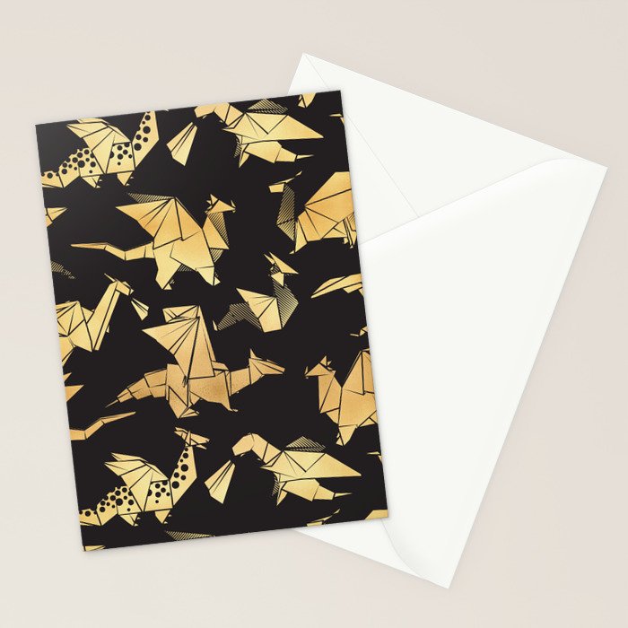 Origami metallic dragon friends // black background golden fantasy animals Stationery Card Gallery Image 2