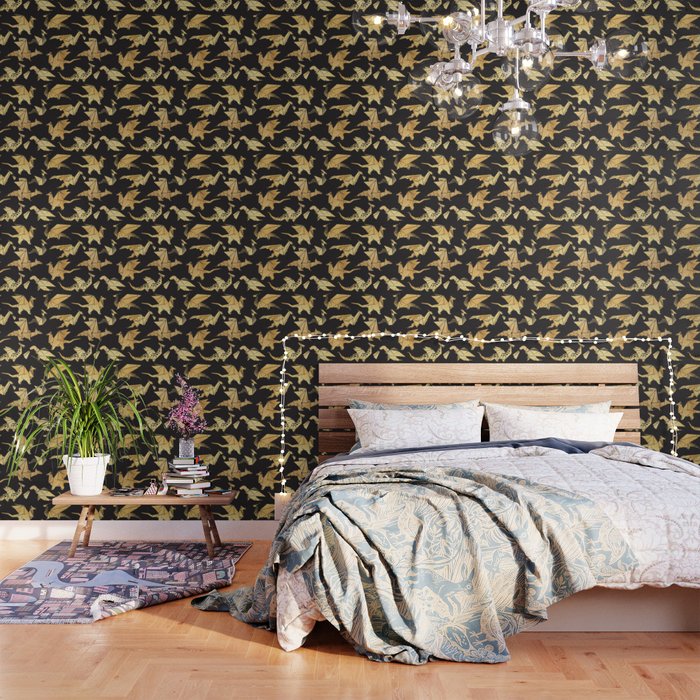 Origami metallic dragon friends // black background golden fantasy animals Wallpaper Gallery Image 1