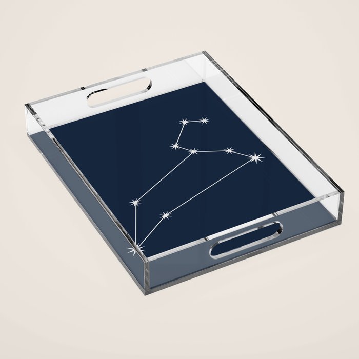 Leo Zodiac Star Constellation Line Art Dark Blue Acrylic Tray Gallery Image 1
