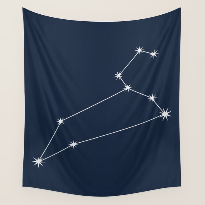 Leo Zodiac Star Constellation Line Art Dark Blue Wall Tapestry Gallery Image 4