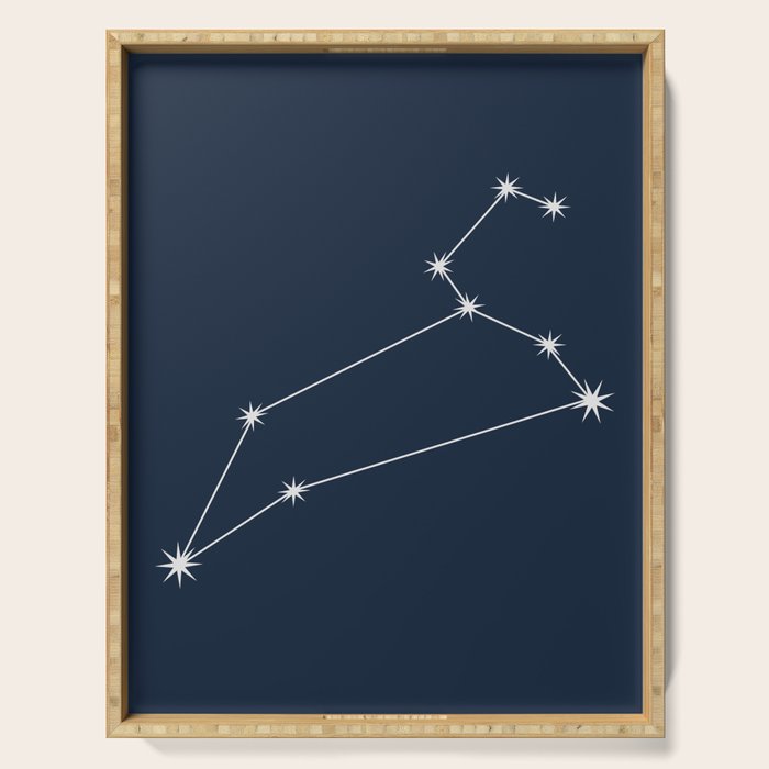 Leo Zodiac Star Constellation Line Art Dark Blue Serving Tray Gallery Image 1