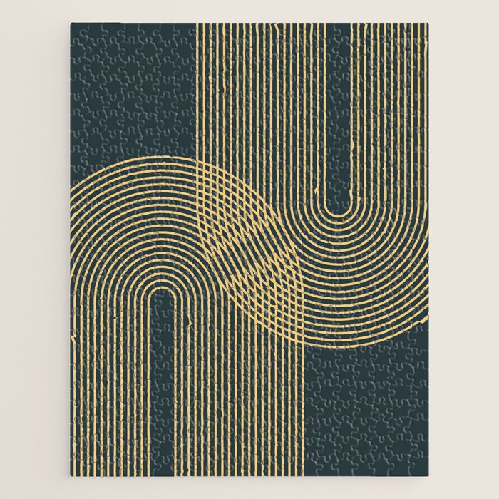 Geometric Lines Rainbows 19 in Slate Blue Gold Jigsaw Puzzle Gallery Image 1