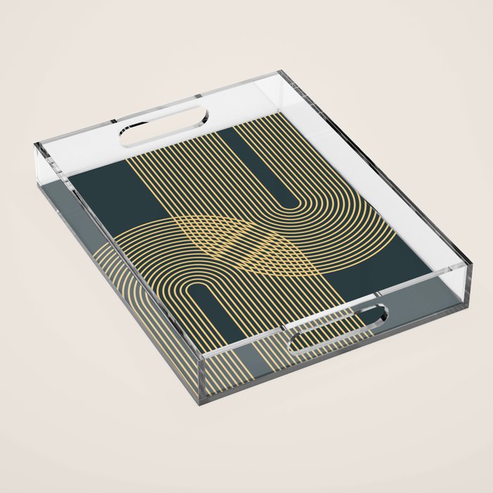 Geometric Lines Rainbows 19 in Slate Blue Gold Acrylic Tray Gallery Image 1