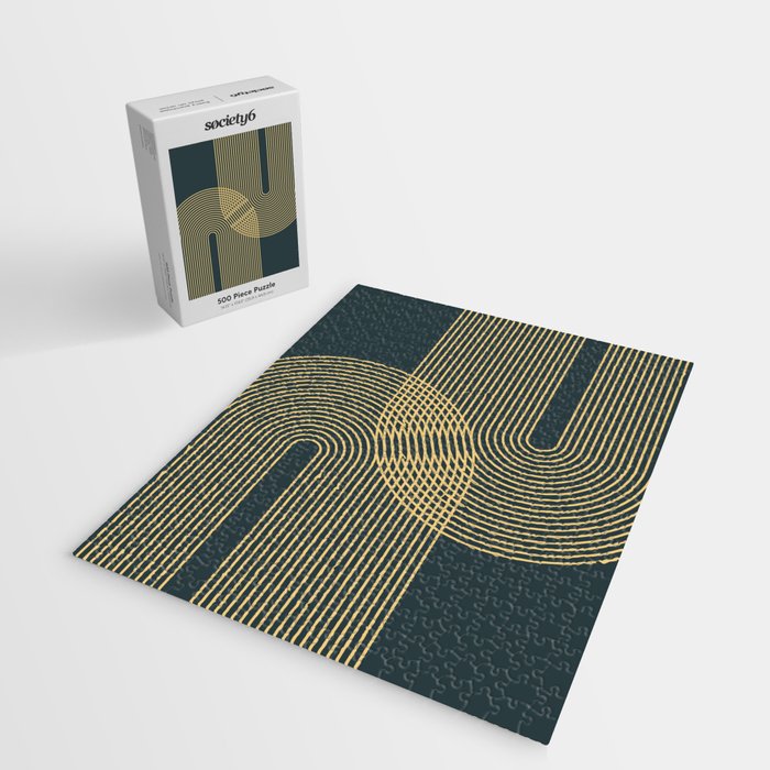 Geometric Lines Rainbows 19 in Slate Blue Gold Jigsaw Puzzle Gallery Image 2