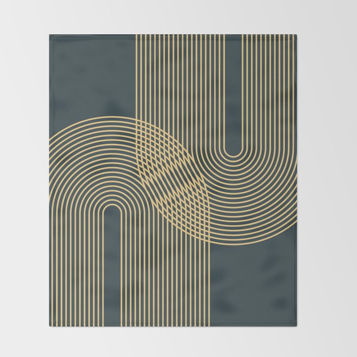 Geometric Lines Rainbows 19 in Slate Blue Gold Throw Blanket Gallery Image 2