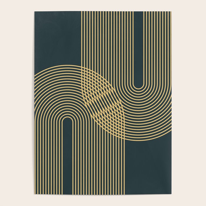 Geometric Lines Rainbows 19 in Slate Blue Gold Poster Gallery Image 1