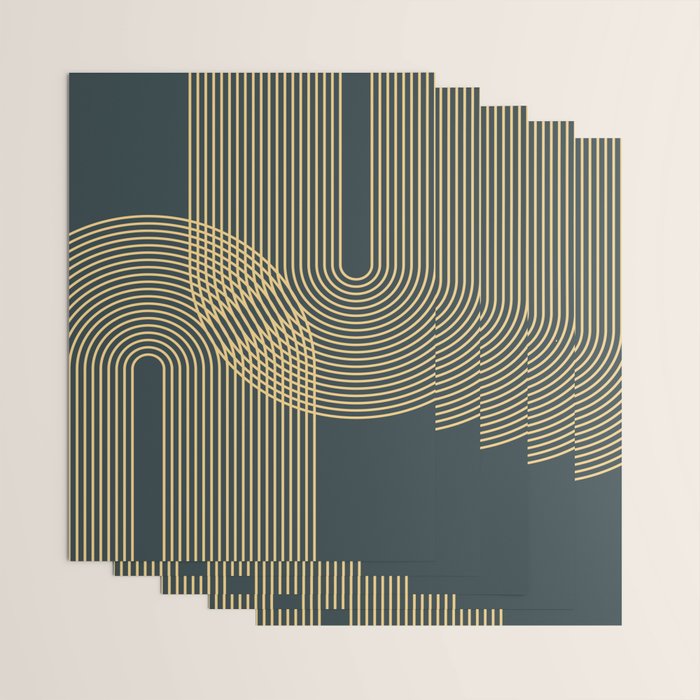 Geometric Lines Rainbows 19 in Slate Blue Gold Wrapping Paper Gallery Image 3