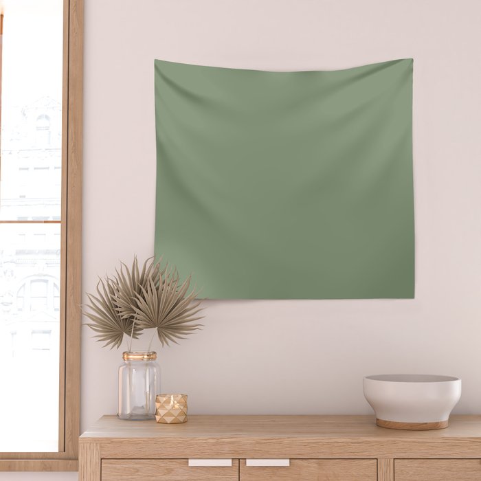 LAUREL TREE SOLID COLOR Plain Muted Green Shade Wall Tapestry Gallery Image 2